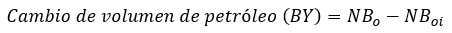 Cambio de volumen de petróleo