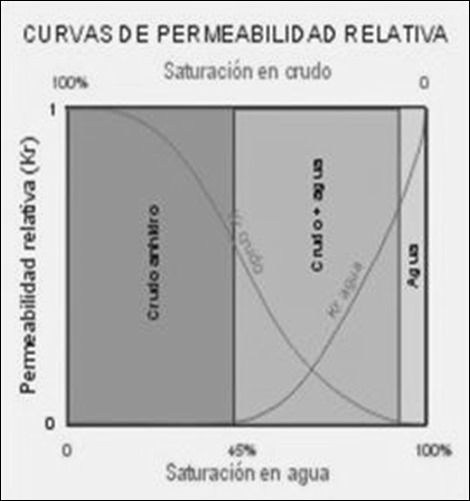 Curva típica de permeabilidad relativa para un sistema agua-petróleo.